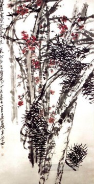 呉昌碩長石 Painting - 呉滄朔の松と梅の花の古い墨